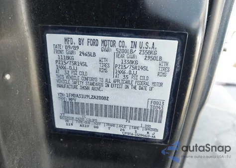 1990 Ford Aerostar from USA, damaged, VIN 1FMDA31U9LZA20082